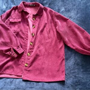 Magenta Corduroy Button-Up Shirt